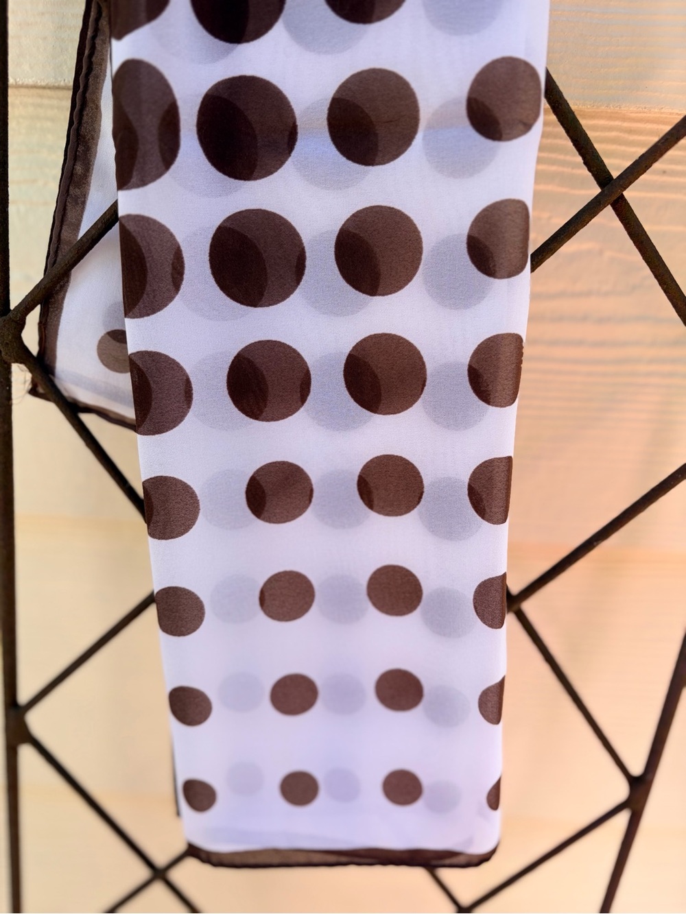 Brown white polka dot chiffon square scarf vintage